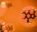 HGH peptides molecular structure model on an orange background