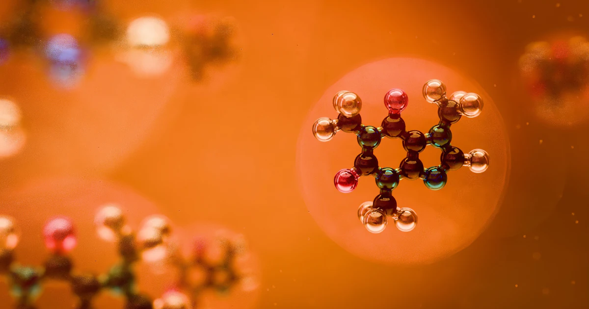 HGH peptides molecular structure model on an orange background