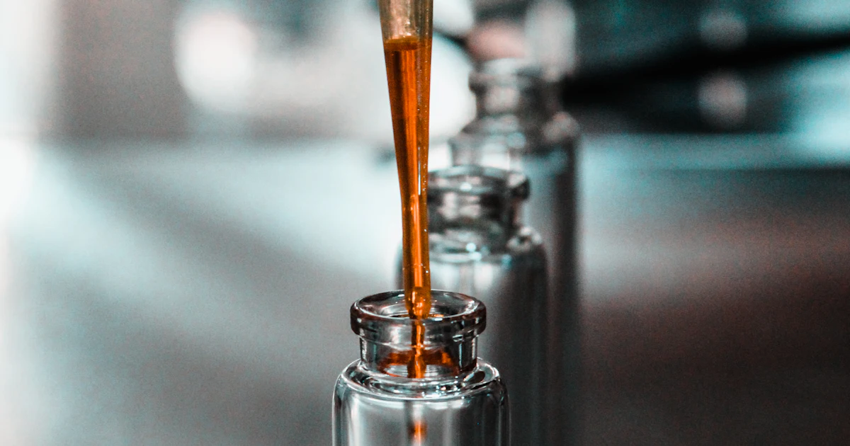 Peptides for muscle growth research vial on a laboratory bench