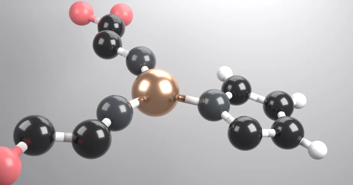 GHK-Cu copper peptide shown as a molecular model with a central copper atom
